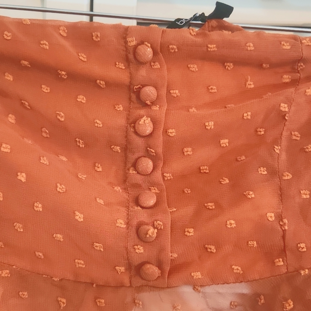 NWT boohoo Burnt Orange Sheer Off the Shoulder Crop Top - Picture 3 of 6